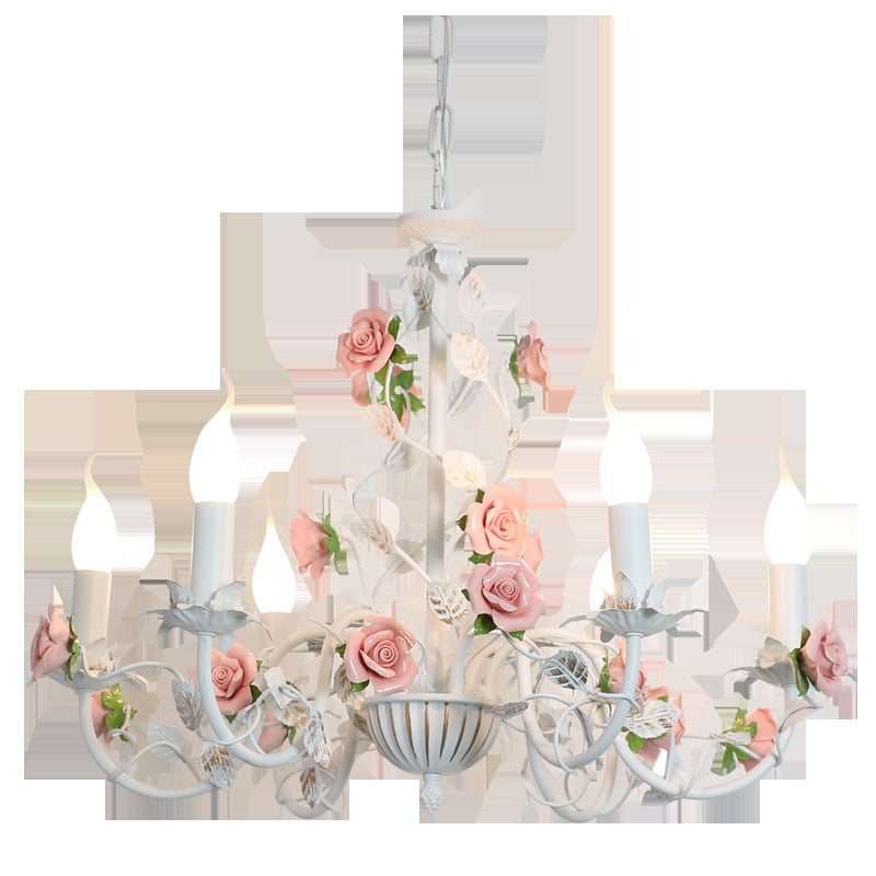 Pastoral Bedroom Chandelier French Living Room Wrought Iron Flowers And Plants Retro Princess Style CJ
