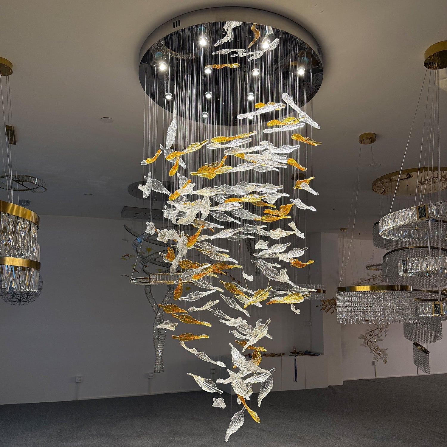 Hotel chandeliers, staircase chandeliers, custom-made leaf lights YUHUAQI LIGHTING