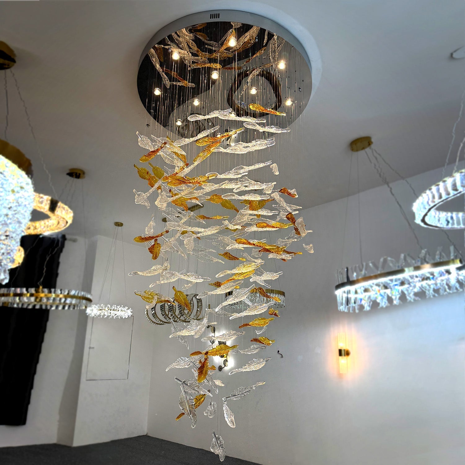 Hotel chandeliers, staircase chandeliers, custom-made leaf lights YUHUAQI LIGHTING