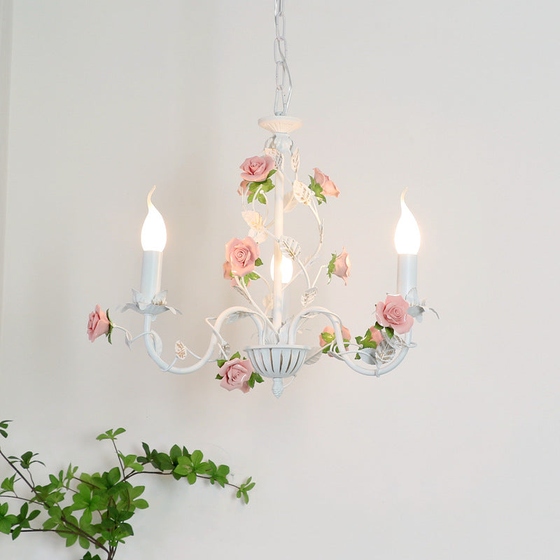 Pastoral Bedroom Chandelier French Living Room Wrought Iron Flowers And Plants Retro Princess Style CJ