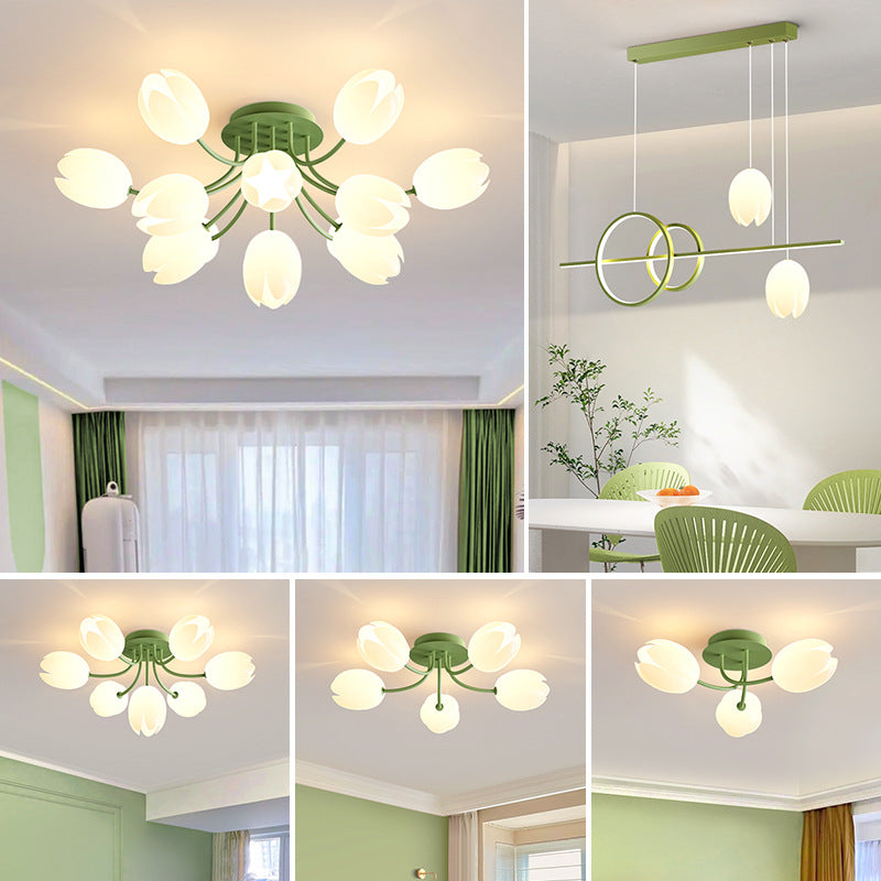 Magnolia French Cream Style Living Room Chandelier Warm Romantic Flower Room Lighting Package CJ