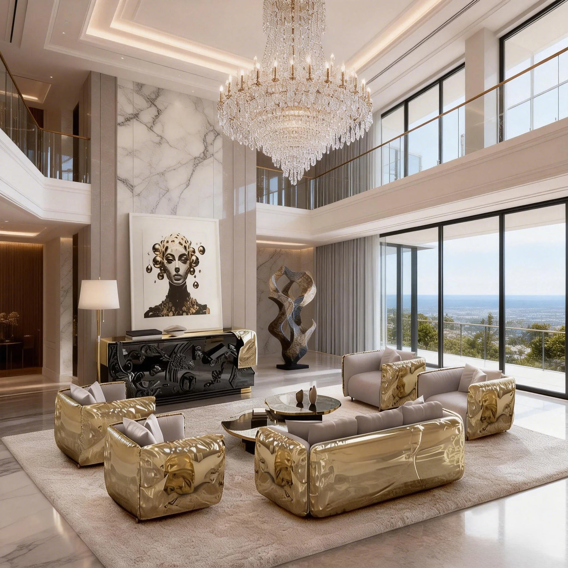 High End Italian Luxury Design Nubuck Fabric Sofa Set Living Room Furniture Sofa Modern Brass Frame Sofa for Villa Arado