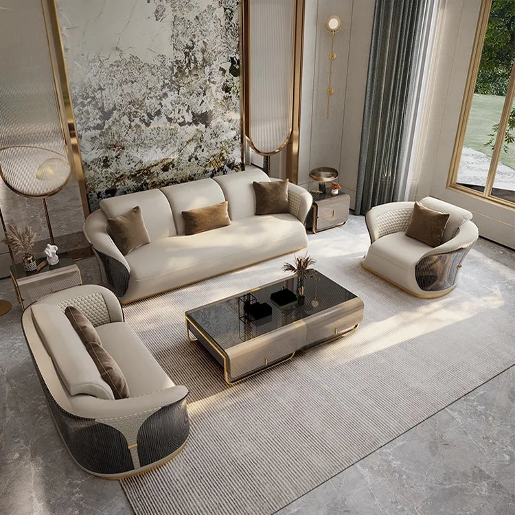 Modern Nordic Luxury Sectional Genuine Leather Sofa Set Modular Couch Living Room Leather Sofa Furniture for Home Arado