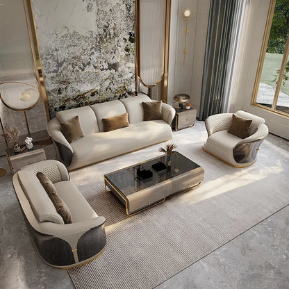 Modern Nordic Luxury Sectional Genuine Leather Sofa Set Modular Couch Living Room Leather Sofa Furniture for Home Arado