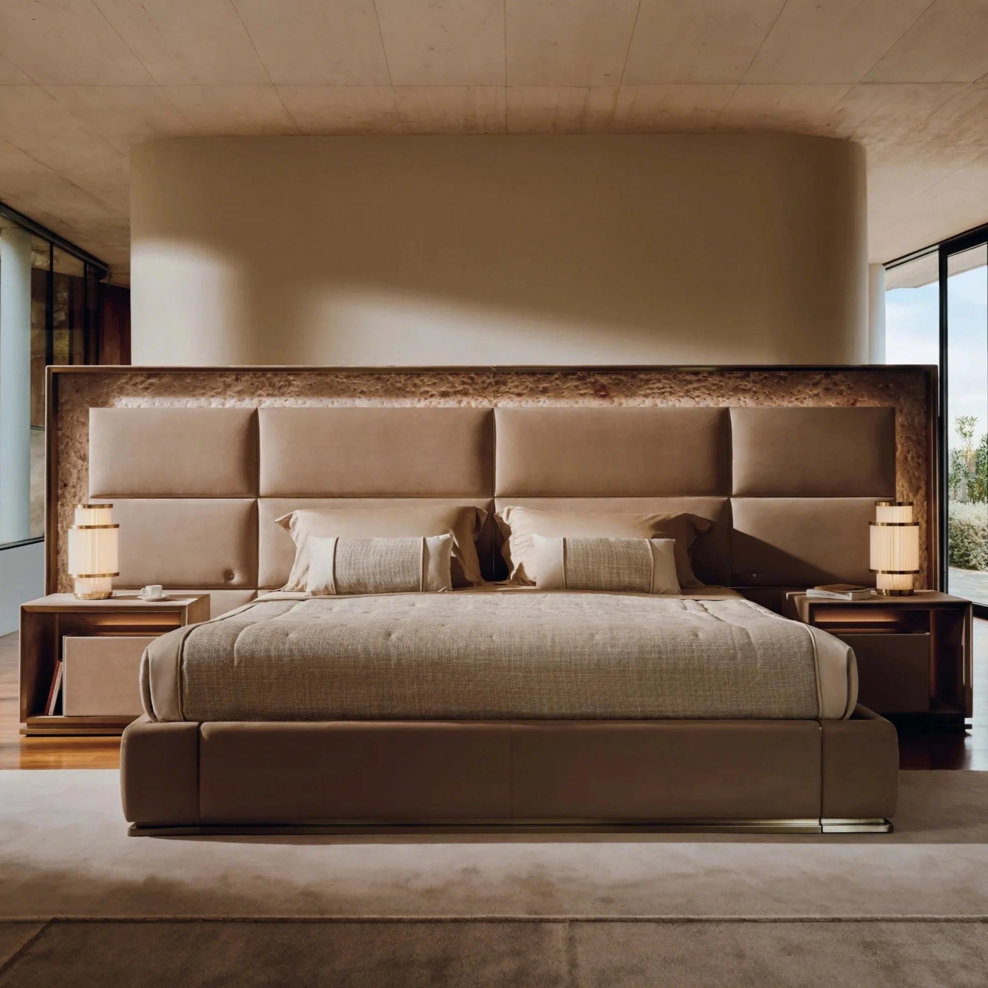 Luxury King Size Bedroom Furniture Set Luxury king Size Bed Frame Modern Marble Headboard Nubuck Fabric Bed Arado
