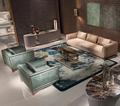 High End Home Living Room Sofa Set Luxury Villa Furniture Velvet Fabric Stainless Steel Couch Living Room Sofa Arado