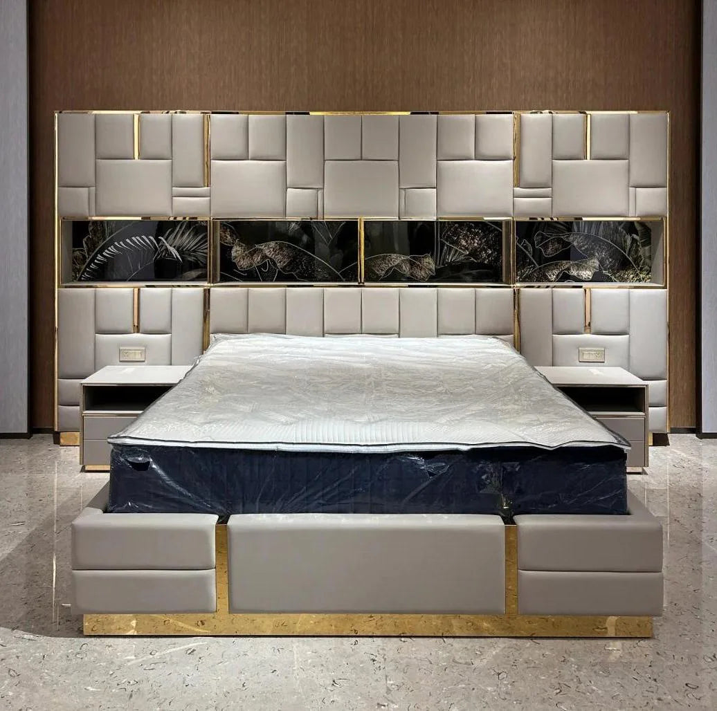 High End Italian Designer Luxury Bedroom Bed Set Furniture King Size Bed Frame Set Furniture Bedroom Leather Upholstered Bed Arado