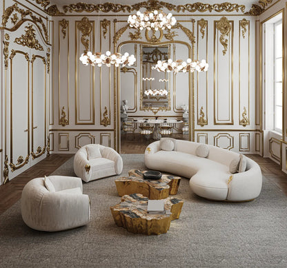 High End Home Furniture Living Room Sofa Luxury Design Nubuck Fabric Sofa Italian Brass Base Sofa Set for Villa Hotel Arado
