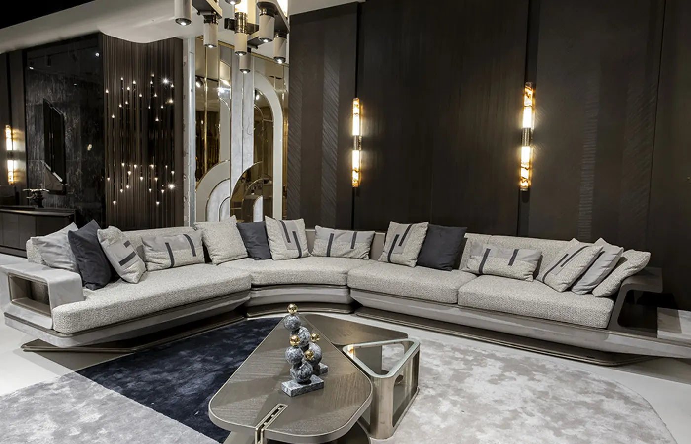 Luxury L Shape Corner Couch Living Room Sofa Furniture Set Fabric Stainless Steel Base Sofa Modular Combination Sectional Sofa Arado
