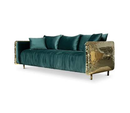 Italian Luxury Couches Living Room Sofa Furniture Set Modern Luxury Home Decoration Brass Frame Nubuck Fabric Sofa Arado