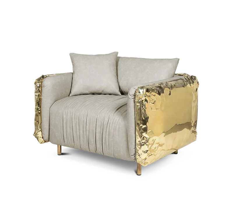 High End Italian Design Home Furniture Living Room Sofa Set Modern Luxury Brass Frame Nubuck Fabric Sofa for Villa Arado