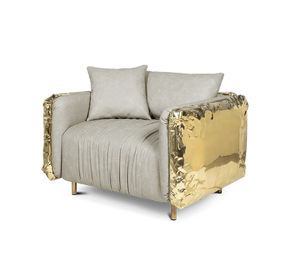 Modern Luxury Classic Couche Living Room Sofa Set Italian Single Brass Frame Armchair Nubuck Fabric Sofa for Villa Hotel Arado