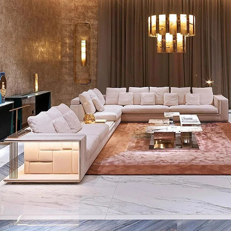 High End Product Custom Modern l Shape Sofa Furniture Living Room Luxury Leather Sectional Sofa Sets Arado