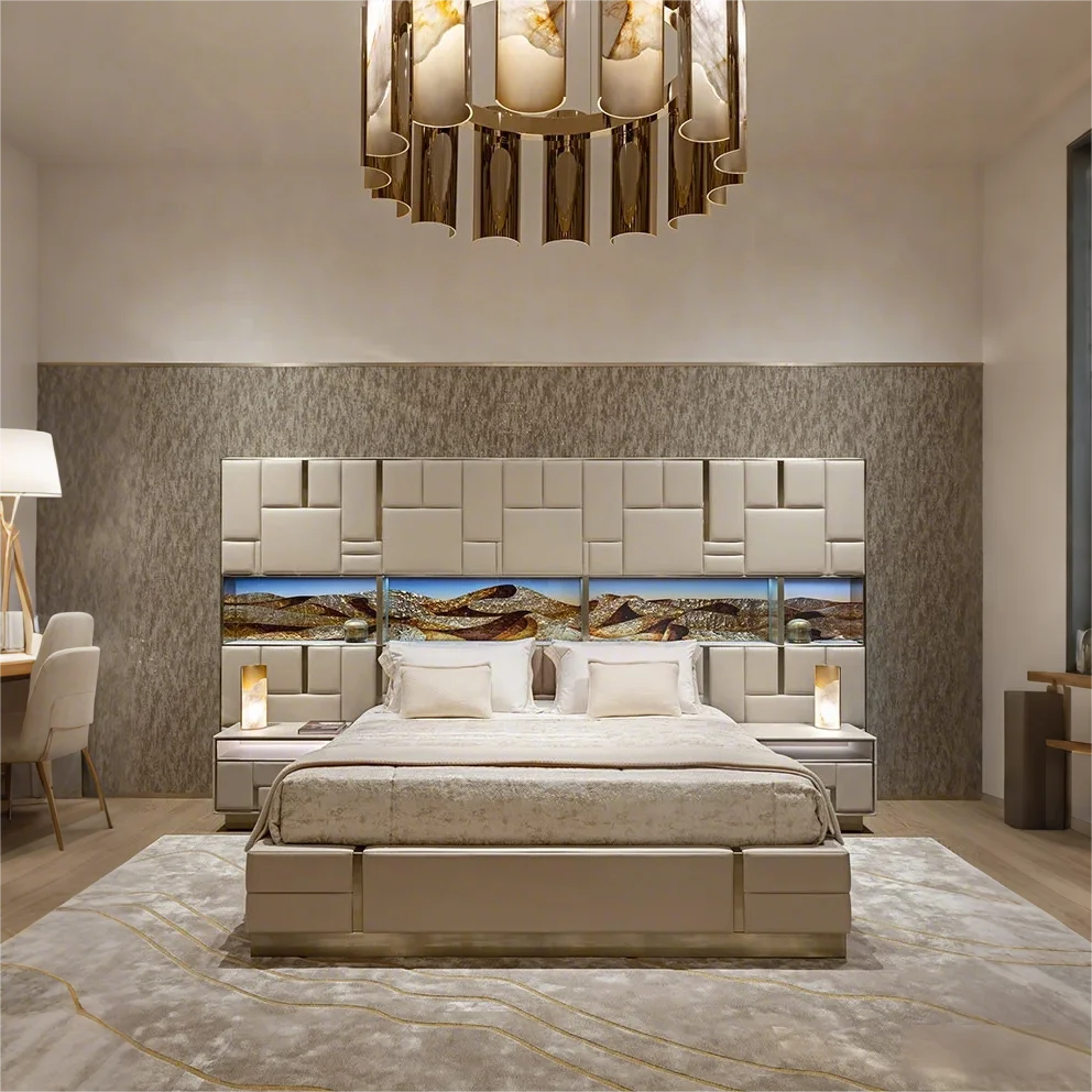 Italian Luxury King Size Bedroom Furniture Set Luxury king Size Bed Frame Modern Luxury Leather Bed with King Headboard Arado