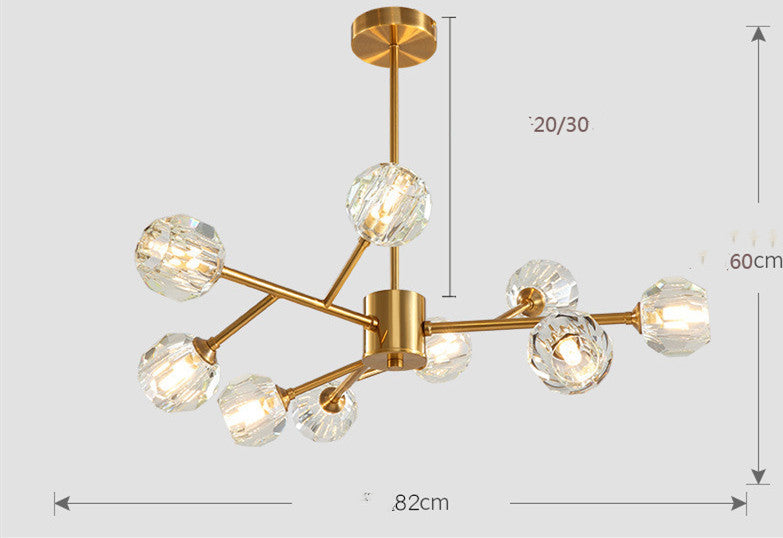 Nordic Chandelier Modern Simple Crystal All Copper Light Luxury Lamps CJ