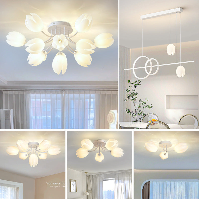 Magnolia French Cream Style Living Room Chandelier Warm Romantic Flower Room Lighting Package CJ