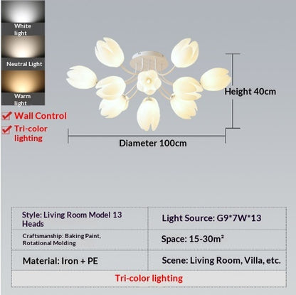 Magnolia French Cream Style Living Room Chandelier Warm Romantic Flower Room Lighting Package CJ