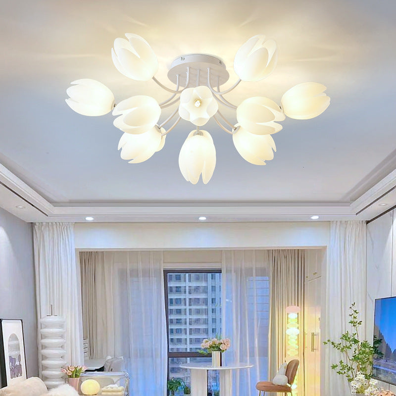 Magnolia French Cream Style Living Room Chandelier Warm Romantic Flower Room Lighting Package CJ
