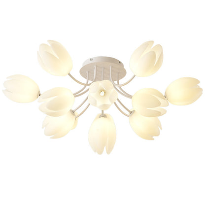 Magnolia French Cream Style Living Room Chandelier Warm Romantic Flower Room Lighting Package CJ