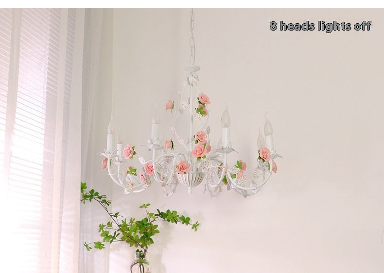 Pastoral Bedroom Chandelier French Living Room Wrought Iron Flowers And Plants Retro Princess Style CJ