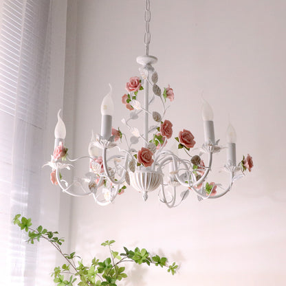 Pastoral Bedroom Chandelier French Living Room Wrought Iron Flowers And Plants Retro Princess Style CJ