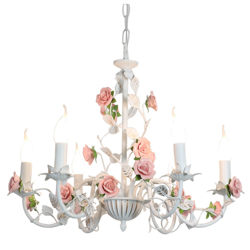 Pastoral Bedroom Chandelier French Living Room Wrought Iron Flowers And Plants Retro Princess Style CJ