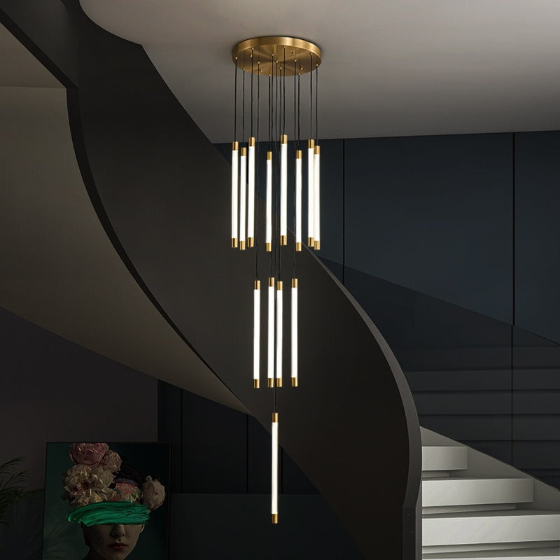 All Copper Duplex Staircase Long Chandelier CJ